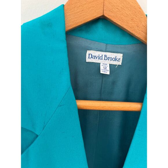 Vintage 1980s David Brooke Teal Rayon & Silk One Button Blazer Size 12 JL - Picture 5 of 10